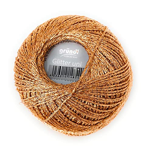 Häkelgarn, Garn Glitter uni + print, 25 g Knäuel, 110 Lauflänge 85% Viskose 15% metalliesiertes Garn (8221 kupfer-uni) von wolldealer 24