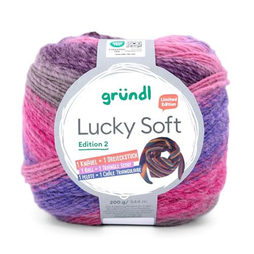 Lucky Soft Strickgarn Edition II, Gründl Wolle, 200g/544m, Verlaufsgarn für Schals, 1 Knäuel ist ein Tuch, 30% Wolle, 70% Polyacyl (02 rosa-lila-blau) von wolldealer 24