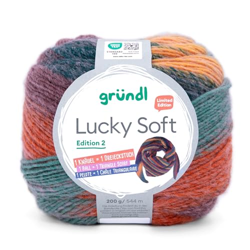 Lucky Soft Strickgarn Edition II, Gründl Wolle, 200g/544m, Verlaufsgarn für Schals, 1 Knäuel ist ein Tuch, 30% Wolle, 70% Polyacyl (03 gelb-orange-beere) von wolldealer 24