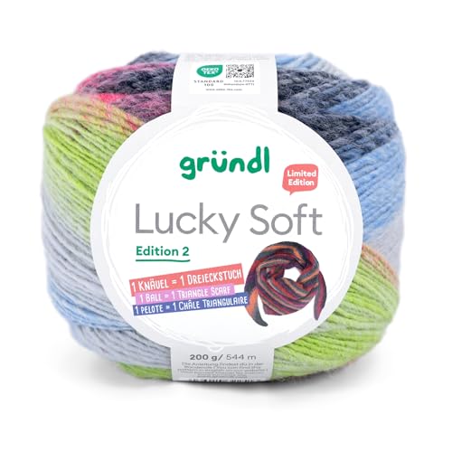 Lucky Soft Strickgarn Edition II, Gründl Wolle, 200g/544m, Verlaufsgarn für Schals, 1 Knäuel ist ein Tuch, 30% Wolle, 70% Polyacyl (04 grün-hellblau-grau) von wolldealer 24