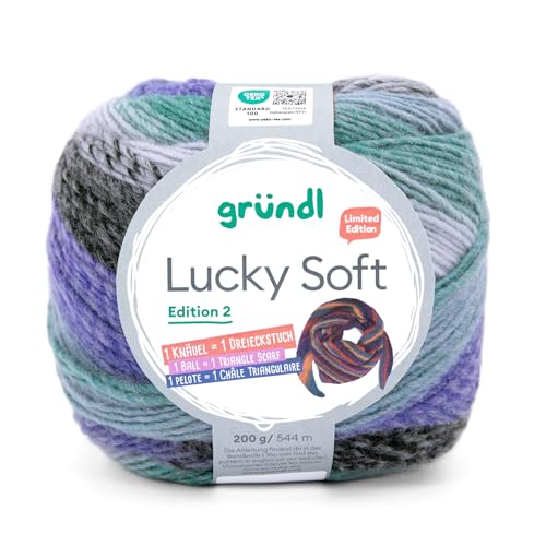 Lucky Soft Strickgarn Edition II, Gründl Wolle, 200g/544m, Verlaufsgarn für Schals, 1 Knäuel ist ein Tuch, 30% Wolle, 70% Polyacyl (05 grün-blau-grau) von wolldealer 24
