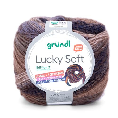 Lucky Soft Strickgarn Edition II, Gründl Wolle, 200g/544m, Verlaufsgarn für Schals, 1 Knäuel ist ein Tuch, 30% Wolle, 70% Polyacyl (06 braun-beige) von wolldealer 24
