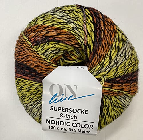 ONline Supersocke 8-Fach 150g Sort. 336 Nordic-Color,Merinowolle, 75% Schurwolle (Merino, superwash), 25% Polyamid (2828 gelb-orange melange) von wolldealer 24