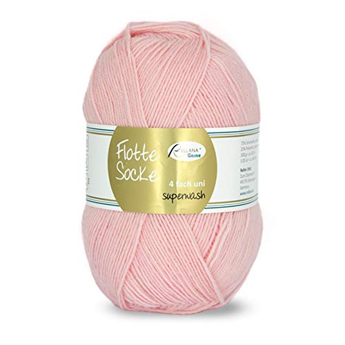 Rellana Flotte Socke uni,100 Gr. 4-fädige Sockenwolle, 75% Schurwolle(Superwash)/25% Polyamid, (910 rosa) von wolldealer 24