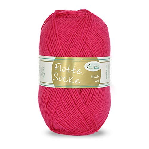 Rellana Flotte Socke uni,100 Gr. 4-fädige Sockenwolle, 75% Schurwolle(Superwash)/25% Polyamid, (934 pink) von wolldealer 24