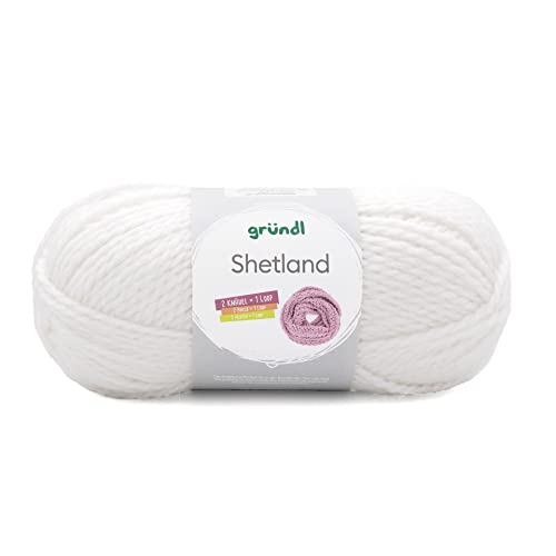 Gründl Shetland Wolle (modisches und weiches Strickgarn aus 80% Polyacryl und 20% Wolle, 100 g / 170 m, Nadelstärke: 7-8, 1 x 100 g), Weiß von Gründl