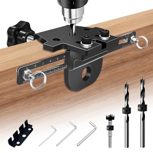 3-in-1 die Bohrschablone Möbelbau, 8/10/15mm Pocket Hole Jig Kit, Taschenloch holzdübel bohrschablone set mit Positionierungsclip Einstellbare Bohrführung Stanzer-Locator Tischlerwerkzeuge von wonderforday