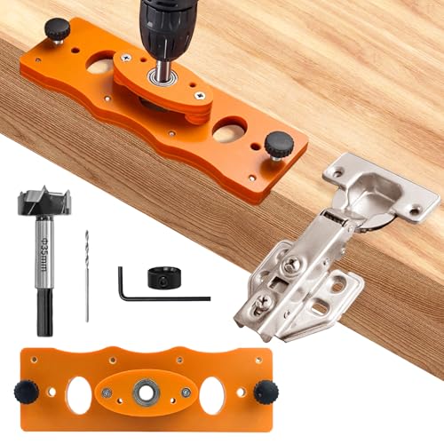 35 mm Scharnier Bohrschablone, Metall Topfscharnier Schablone, mit Forstner Bohrer, HSS Bohrer, Inbusschlüssel & Tiefenbegrenzer, Topfband Bohrschablone für die Holzbearbeitung von Türen und Schränken von wonderforday