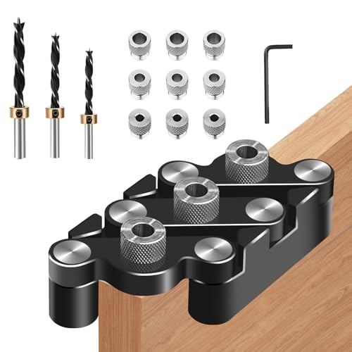 6/8/10mm Selbstzentrierende Holzbearbeitungs Dübellehre Kit, 3-in-1 die Bohrschablone Möbelbau mit Positionierungsclip Einstellbare Bohrführung Puncher Locator und Limitierer von wonderforday