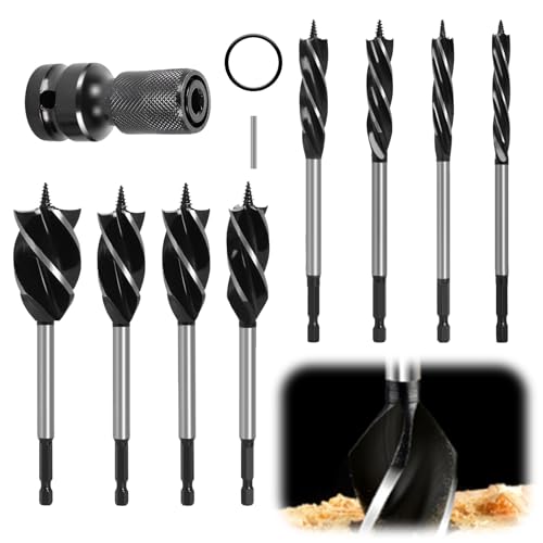9 Stück Extra Lange Holzbohrer Bohrer Set mit schlagschrauber adapter 10mm, 16mm, 18mm, 20mm, 22mm, 25mm, 32mm, 35mm, Cobalt Bohrer Set mit Spiralbohrer für DIY-Holzbearbeitung, Schnitzen, Gravieren von wonderforday