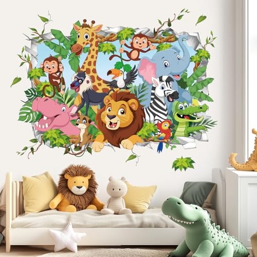 wondever Wandtattoo 3D Safari Tiere Wandaufkleber Dschungel Tiere Elefant Giraffe Löwen Tropische Blätter für Kinderzimmer Babyzimmer Schlafzimmer wondever Wandtattoo 3D Safari Tiere Wandaufkleber Dschungel Tiere Elefant Giraffe Löwen Tropische Blätter für Kinderzimmer Babyzimmer Schlafzimmer von wondever