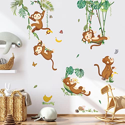 wondever Wandtattoo Affen Baum Reben Wandaufkleber Dschungel Tiere Tropische Wandsticker Wanddeko für Kinderzimmer Babyzimmer von wondever