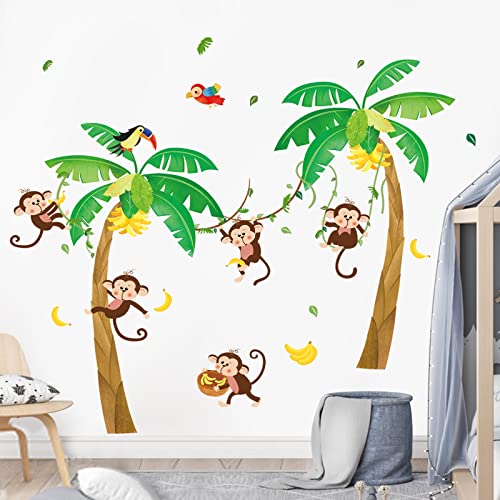 wondever Wandtattoo Affen Baum Wandaufkleber Dschungeltiere Palme Wandsticker Wanddeko für Kinderzimmer Babyzimmer Schlafzimmer von wondever