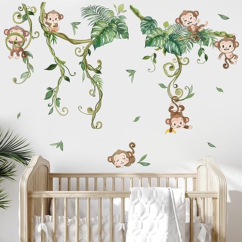 wondever Wandtattoo Affen Reben Dschungel Wandaufkleber Tiere Dschungel Tropische Blätter Wandsticker Wanddeko für Kinderzimmer Babyzimmer Schlafzimmer von wondever