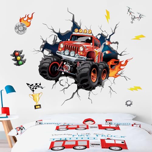 wondever Wandtattoo Autos Junge 3D Wandaufkleber Rennauto Auto Fahrzeuge Wandsticker Wanddeko für Kinderzimmer Jungen Babyzimmer Spielzimmer von wondever