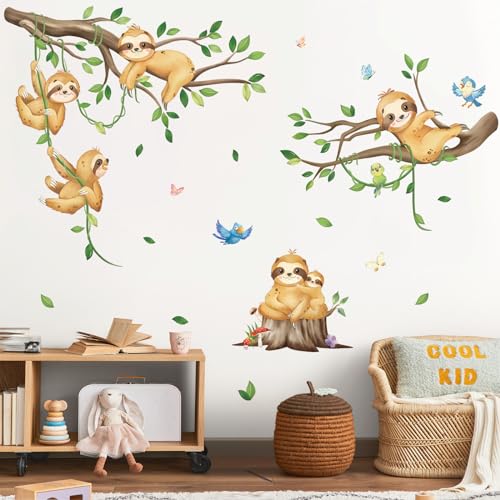 wondever Wandtattoo Babyzimmer Faultier Tiere Wandaufkleber Lippenbär Baum Ast Wandsticker Wanddeko für Kinder Babyzimmer Schlafzimmer Wohnzimmer von wondever