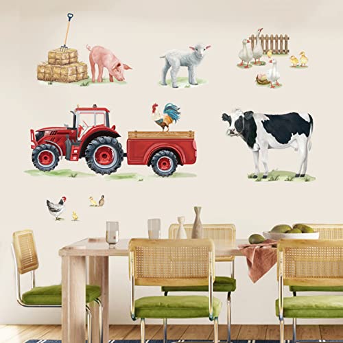wondever Wandtattoo Bauernhof Kinderzimmer Wandaufkleber Traktor Rot Kuh Schaf Wandsticker Wanddeko für Küche Wohnzimmer Esszimmer von wondever