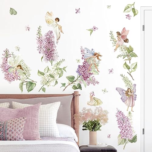 wondever Wandtattoo Blumen Lila Feen Wandaufkleber Garten Blume Elfen Mädchen Wandsticker Wanddeko für Kinderzimmer Schlafzimmer Babyzimmer von wondever