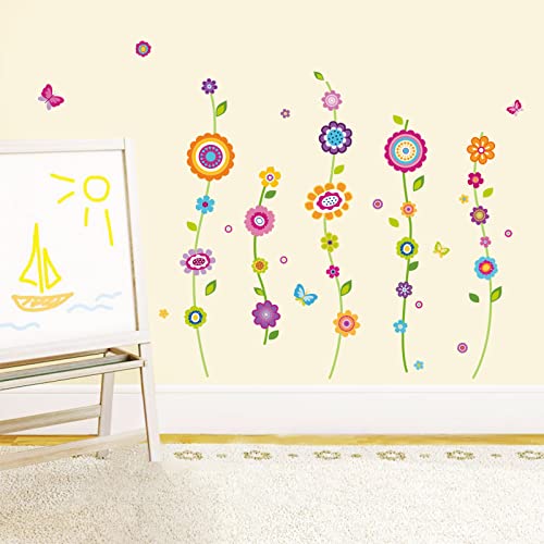 wondever Wandtattoo Bunte Blumen Wandaufkleber Blüten Schmetterlinge Wandsticker Wanddeko für Kinderzimmer Mädchen Schlafzimmer Klassenzimmer von wondever