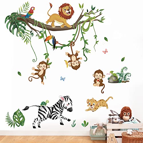 wondever Wandtattoo Dschungel Tiere Baum Wandaufkleber Affen Löwe Zebra Wandsticker Wanddeko für Kinderzimmer Babyzimmer Wohnzimmer von wondever