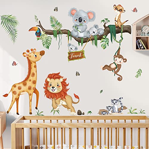 wondever Wandtattoo Dschungel Tiere Baum Wandaufkleber Safari Elefant Giraffe Koala Löwe Wandsticker Wanddeko für Kinderzimmer Babyzimmer von wondever