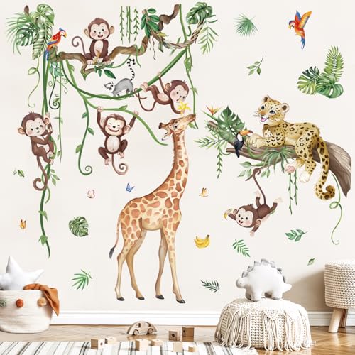 wondever Wandtattoo Dschungel Tiere Baum Zweig Wandaufkleber Safari Affen Giraffe Tropische Blätter für Kinderzimmer Babyzimmer Schlafzimmer wondever Wandtattoo Dschungel Tiere Baum Zweig Wandaufkleber Safari Affen Giraffe Tropische Blätter für Kinderzimmer Babyzimmer Schlafzimmer von wondever