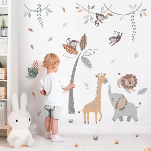 wondever Wandtattoo Dschungel Tiere Boho Wandaufkleber Safari Tiere Elefant Giraffe Löwe Wandsticker Wanddeko für Kinderzimmer Babyzimmer Schlafzimmer von wondever