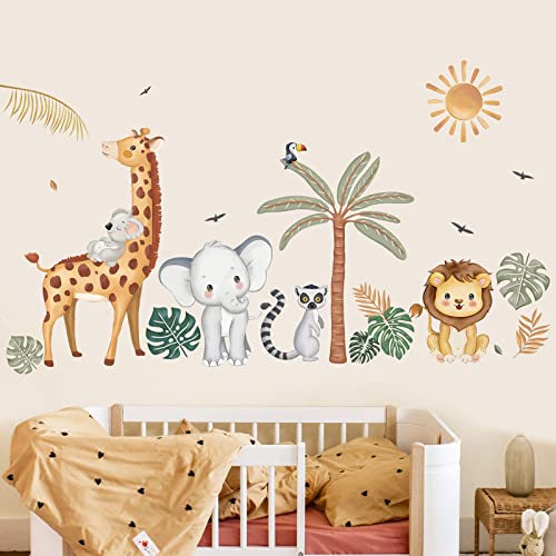 wondever Wandtattoo Dschungel Tiere Wandaufkleber Safari Boho Palme Elefant Giraffe Löwe Wandsticker Wanddeko für Kinderzimmer Babyzimmer von wondever