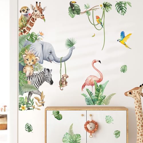 wondever Wandtattoo Dschungeltiere Tür Sticker Wandaufkleber Safari Elefant Giraffe Wandsticker Wanddeko für Kinderzimmer Schlafzimmer Türaufkleber von wondever