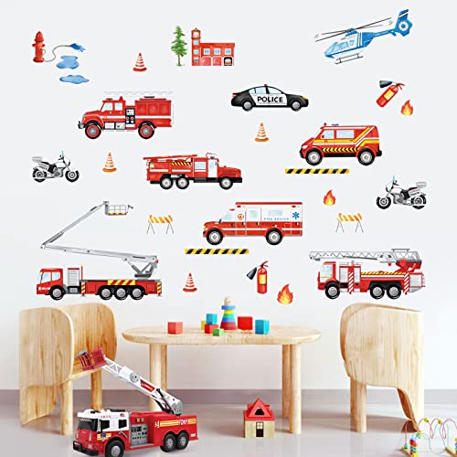 wondever Wandtattoo Feuerwehrauto Wandaufkleber Feuerwehr Polizei Transporte Fahrzeug Wandsticker Wanddeko für Kinderzimmer Jungenzimmer Babyzimmer von wondever