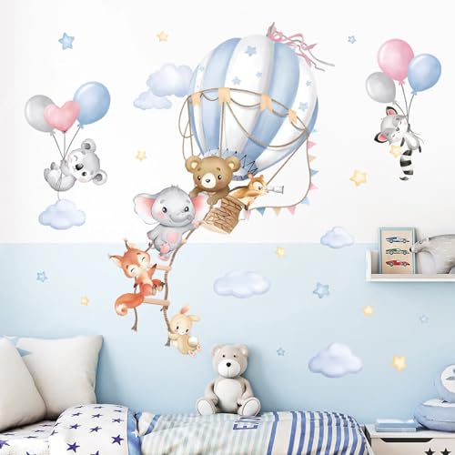 wondever Wandtattoo Heißluftballon Tiere Groß Wandaufkleber Ballon Safari Bär Elefant Fuchs Wandsticker Wanddeko für Kinderzimmer Schlafzimmer Babyzimmer von wondever