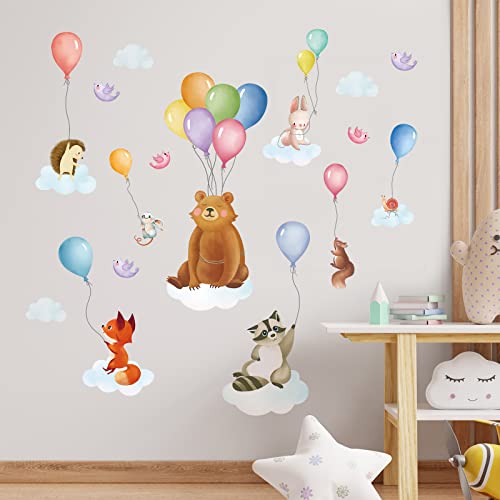 wondever Wandtattoo Heißluftballon Tiere Wandaufkleber Luftballon Bären Fuchs Kaninchen Wandsticker Wanddeko für Kinderzimmer Schlafzimmer Wohnzimmer von wondever