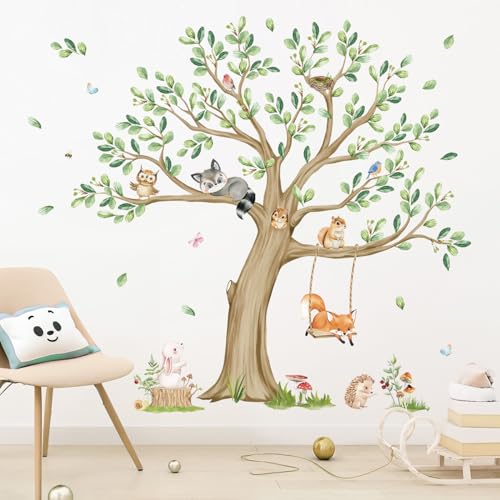 wondever Wandtattoo Kinderzimmer Groß Baum Wandaufkleber Waldtiere Fuchs Eule Wandsticker Wanddeko für Babyzimmer Kinderzimmer Schlafzimmer von wondever