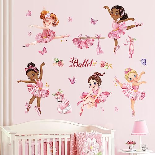 wondever Wandtattoo Mädchen Ballerina Wandaufkleber Rosa Ballett Tänzerin Wandsticker Wanddeko für Kinderzimmer Mädchen Babyzimmer Schlafzimmer von wondever