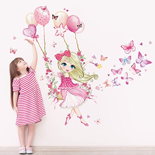 wondever Wandtattoo Mädchen Blumen Ast Wandaufkleber Blume Schmetterling Heißluftballon Wandsticker Wanddeko für Mädchenzimmer Kinderzimmer Babyzimmer von wondever