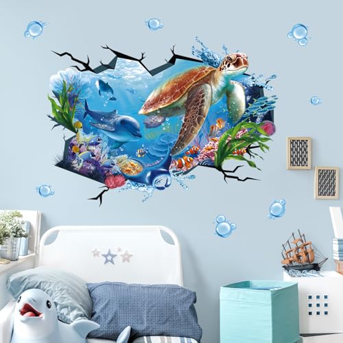 wondever Wandtattoo Meeresschildkröte Groß Unter dem Meer Wandaufkleber Unterwasserwelt 3D Delphin Tropischer Fisch Ozean Wandsticker Wanddeko für Kinderzimmer Babyzimmer Badezimmer wondever Wandtattoo Meeresschildkröte Groß Unter dem Meer Wandaufkleber Unterwasserwelt 3D Delphin Tropischer Fisch Ozean Wandsticker Wanddeko für Kinderzimmer Babyzimmer Badezimmer von wondever