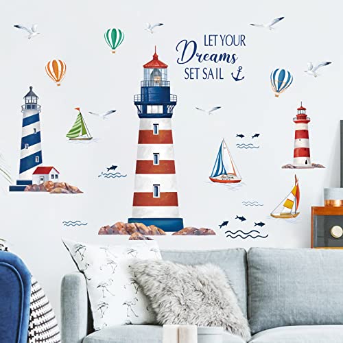 wondever Wandtattoo Nautisch Leuchtturm Wandaufkleber Segelboot Möwen Wandsticker Wanddeko für Kinderzimmer Babyzimmer Wohnzimmer von wondever