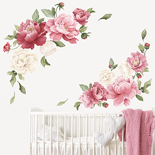 wondever Wandtattoo Pfingstrose Vintage Wandaufkleber Aquarell Blumen Wandsticker Wanddeko für Kinderzimmer Mädchen Schlafzimmer von wondever