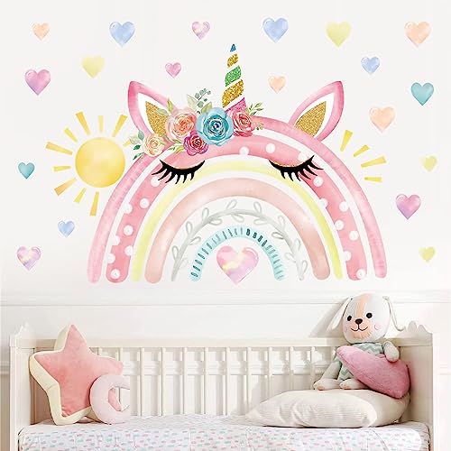 wondever Wandtattoo Regenbogen Groß Aquarell Wandaufkleber Regenbogen Einhorn Sonne Wandsticker Wanddeko für Kinderzimmer Mädchen Babyzimmer Schlafzimmer von wondever