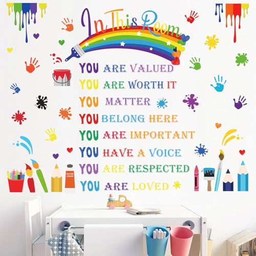 wondever Wandtattoo Regenbogen Kinder Wandaufkleber Sprüche und Zitate Inspirierende Handabdruck Wandsticker Wanddeko für Klassenzimmer Lesen Ecke von wondever