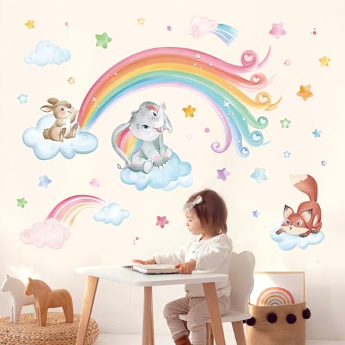 wondever Wandtattoo Regenbogen Tiere Wandaufkleber Elefant Hase Fuchs Wolken Wandsticker Wanddeko für Mädchen Kinderzimmer Babyzimmer Schlafzimmer wondever Wandtattoo Regenbogen Tiere Wandaufkleber Elefant Hase Fuchs Wolken Wandsticker Wanddeko für Mädchen Kinderzimmer Babyzimmer Schlafzimmer von wondever