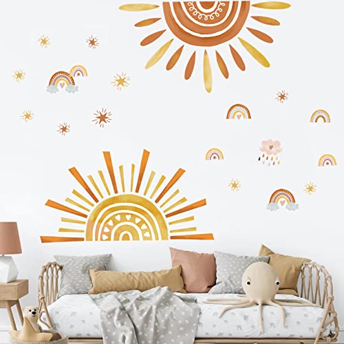 wondever Wandtattoo Regenbogen Sonne Wandaufkleber Boho Sterne Kinderzimmer Wandsticker Wanddeko für Babyzimmer Mädchen Schlafzimmer von wondever