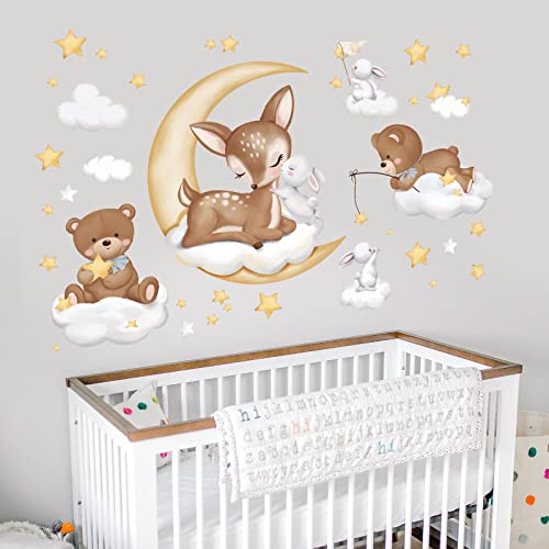 wondever Wandtattoo Reh und Hase Bär Wandaufkleber Mond und Sterne Wolken Wandsticker Wanddeko für Kinderzimmer Babyzimmer Mädchenzimmer wondever Wandtattoo Reh und Hase Bär Wandaufkleber Mond und Sterne Wolken Wandsticker Wanddeko für Kinderzimmer Babyzimmer Mädchenzimmer von wondever