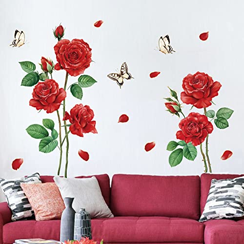 wondever Wandtattoo Rose Rot Wandaufkleber Blumen Rosen Wandsticker Wanddeko für Kinderzimmer Mädchen Schlafzimmer Wohnzimmer von wondever