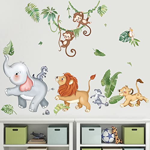 wondever Wandtattoo Safari Dschungel Tiere Wandaufkleber Elefant Löwe Affen Wandsticker Wanddeko für Kinderzimmer Babyzimmer von wondever