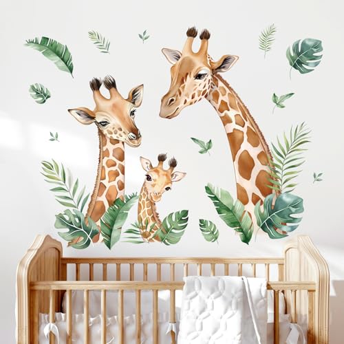 wondever Wandtattoo Safari Giraffe Wandaufkleber Tropische Blätter Dschungel Tiere Wandsticker Wanddeko für Kinderzimmer Babyzimmer Schlafzimmer Wohnzimmer von wondever