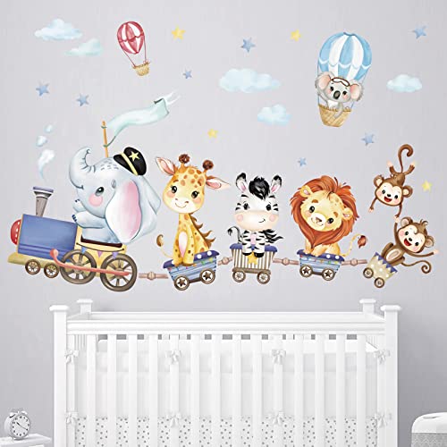 wondever Wandtattoo Safari Tiere Zug Wandaufkleber Dschungel Tiere Elefant Giraffe Löwe Affe Wanddeko für Kinderzimmer Babyzimmer Spielzimmer von wondever