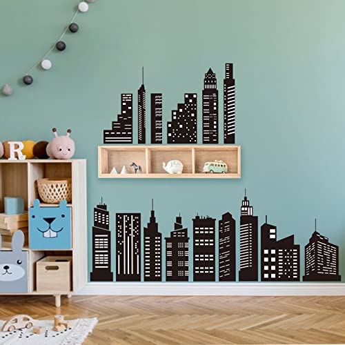 wondever Wandtattoo Stadt Silhouette Schwarze Wandaufkleber Stadt Skyline Wandsticker Wanddeko für Babyzimmer Wohnzimmer Schlafzimmer von wondever