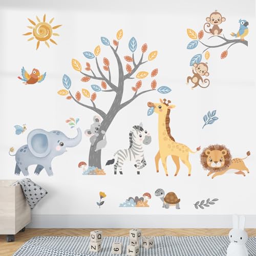 wondever Wandtattoo Tiere Baum Boho Wandaufkleber Waldtiere Elefant Giraffe Löwe Wandsticker Wanddeko für Kinder Babyzimmer Schlafzimmer Wohnzimmer von wondever