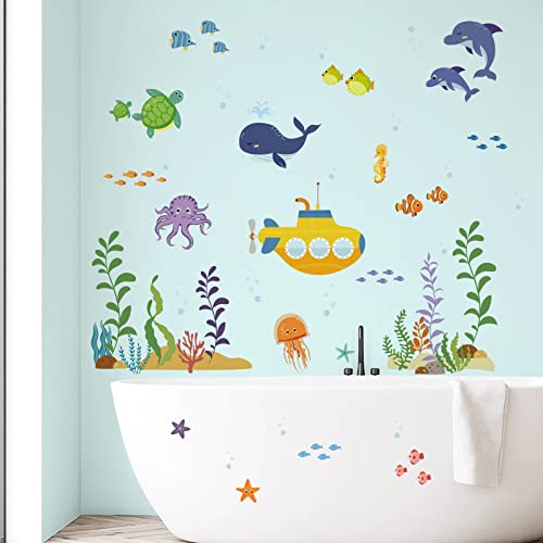 wondever Wandtattoo Unter dem Meer Fisch Wandaufkleber Tropischer Fisch Seetang Delfin Wandsticker Wanddeko für Kinderzimmer Babyzimmer Badezimmer von wondever